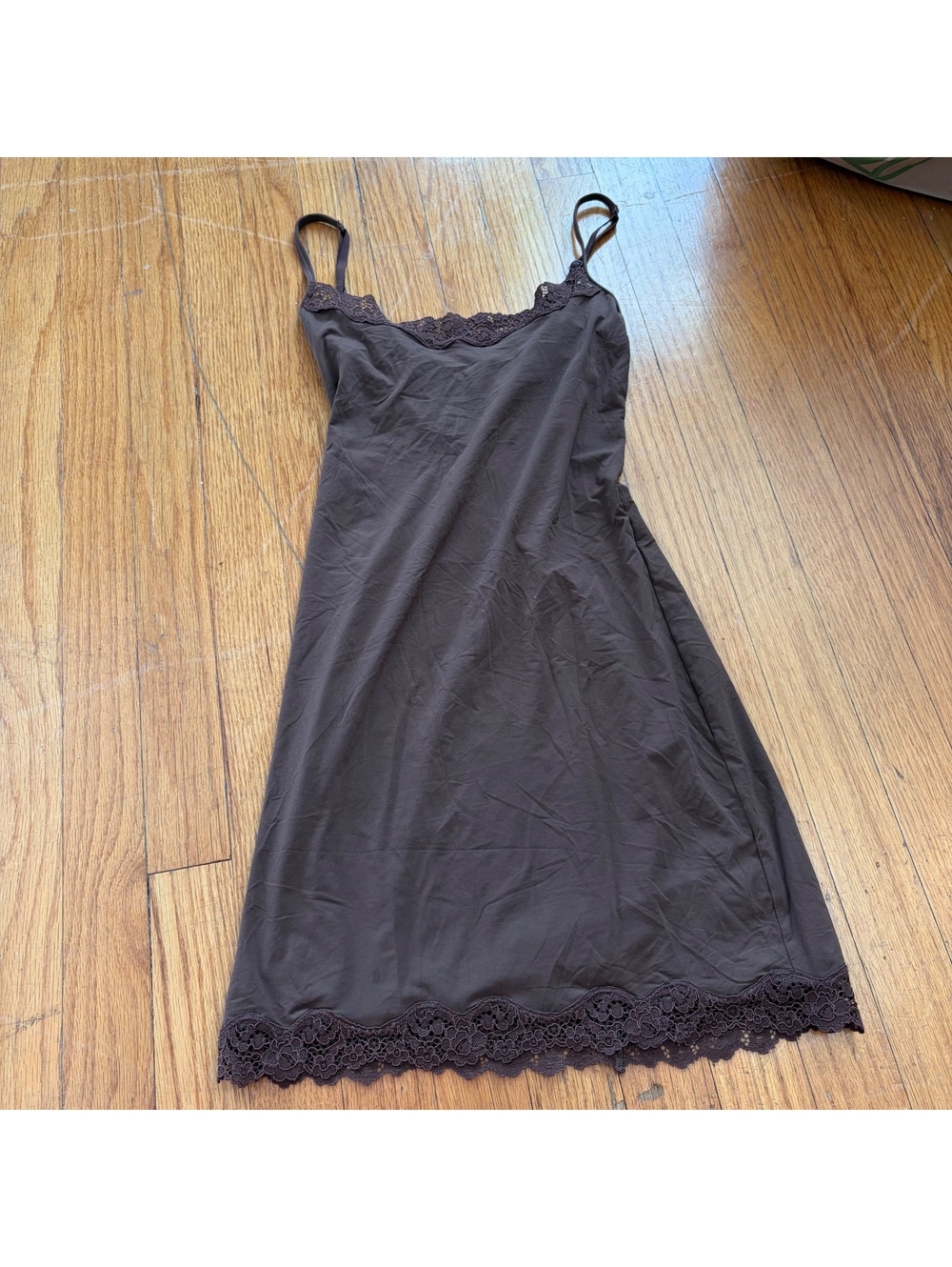Skims fitted lace brown slip dress